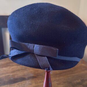 Vintage 1950’s Navy 100% Wool Hat with Navy Bow Union Made